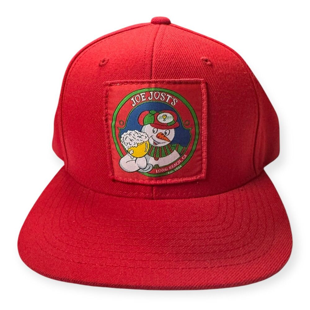 Joe Jost's Red Snowman Hat Snapback Cap Red Green Hat‎ Retro Adjustable Rare